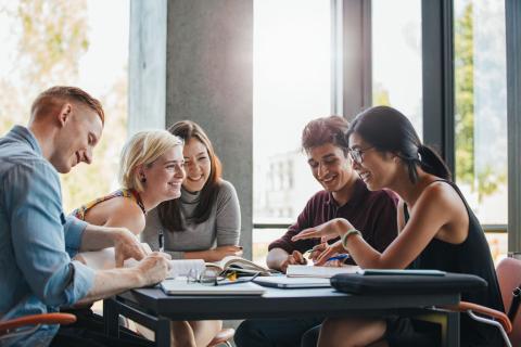Diverse Kleingruppe arbeitet an einem Projekt
